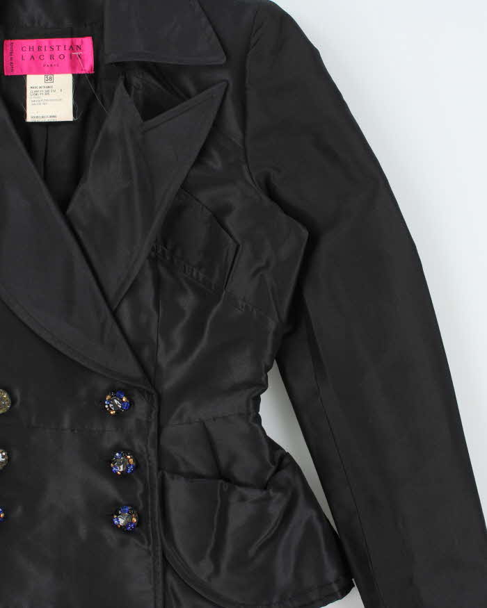 Vintage SS1997 Christian Lacroix Haute Couture Runway Women's Silk Blend Padded Embellished Double Breasted Blazer - S