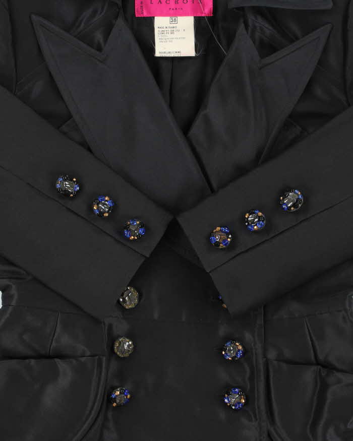 Vintage SS1997 Christian Lacroix Haute Couture Runway Women's Silk Blend Padded Embellished Double Breasted Blazer - S