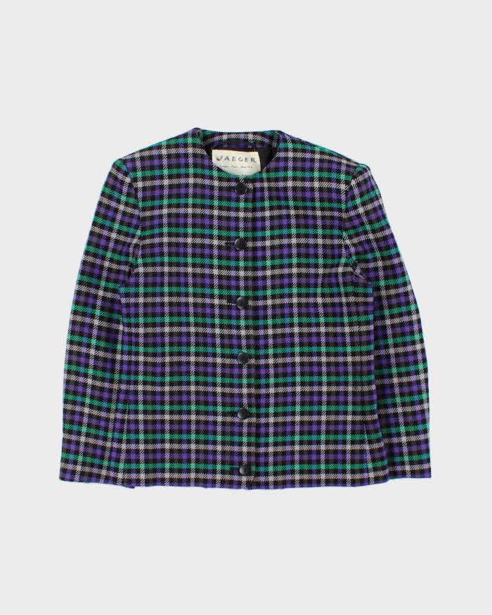 Vintage 1990s Jaeger Women's Wool Houndstooth Made In GB Blazer - S