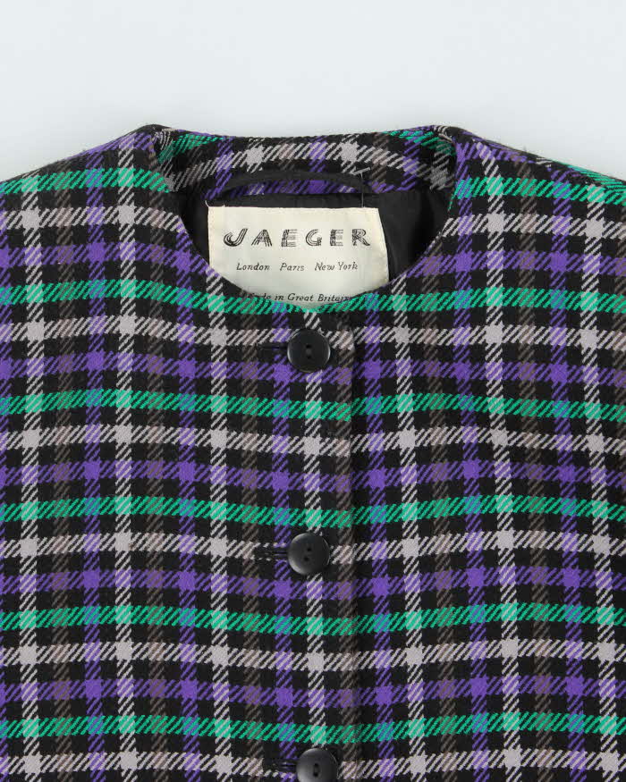 Vintage 1990s Jaeger Women's Wool Houndstooth Made In GB Blazer - S