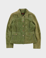 Vintage Y2K 00s Danier Women's Olive Green Suede Button Up Jacket - L