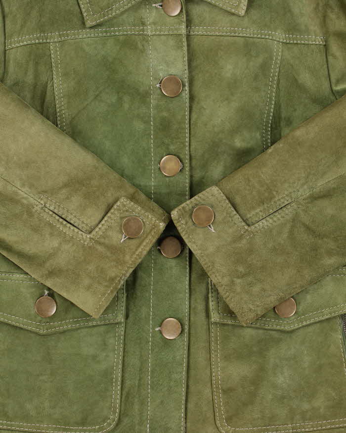 Vintage Y2K 00s Danier Women's Olive Green Suede Button Up Jacket - L