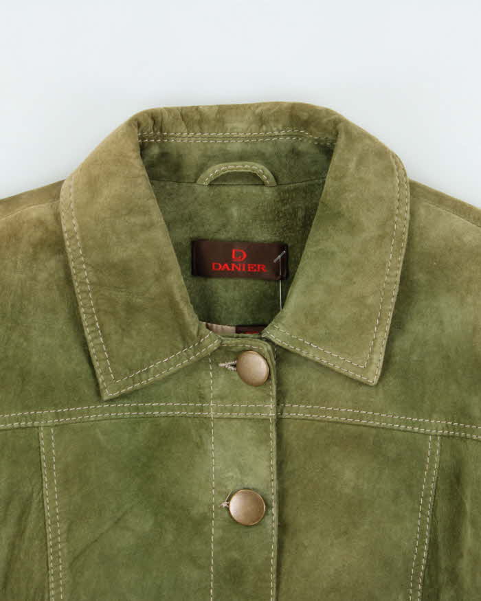 Vintage Y2K 00s Danier Women's Olive Green Suede Button Up Jacket - L
