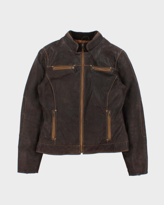 Vintage Y2K 00s Danier Women's Thinsulate Lined Leather Cafe Racer Moto Jacket - S