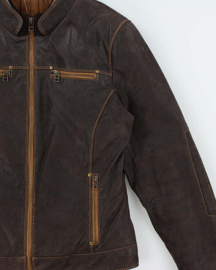 Vintage Y2K 00s Danier Women's Thinsulate Lined Leather Cafe Racer Moto Jacket - S