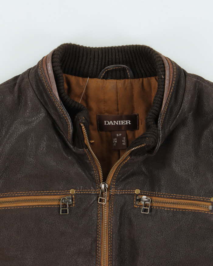 Vintage Y2K 00s Danier Women's Thinsulate Lined Leather Cafe Racer Moto Jacket - S