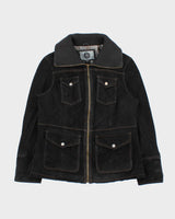 Vintage Y2K 00s Bernado B-Line Women's Contrast Stitch Suede Funnel-Neck Jacket - L