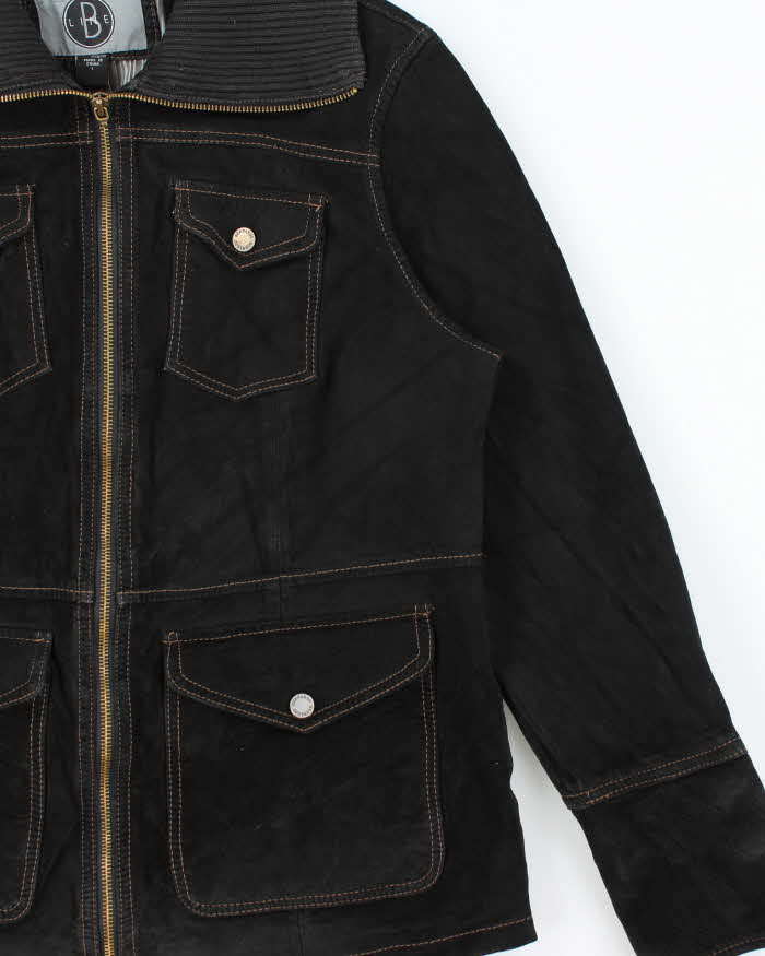 Vintage Y2K 00s Bernado B-Line Women's Contrast Stitch Suede Funnel-Neck Jacket - L