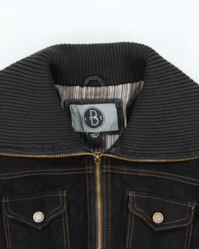 Vintage Y2K 00s Bernado B-Line Women's Contrast Stitch Suede Funnel-Neck Jacket - L
