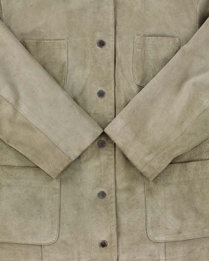 Vintage Y2K 00s Anne Klein Women's Olive Green Suede Snap Button Jacket - L