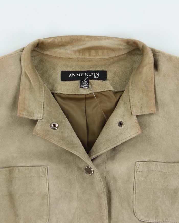 Vintage Y2K 00s Anne Klein Women's Olive Green Suede Snap Button Jacket - L