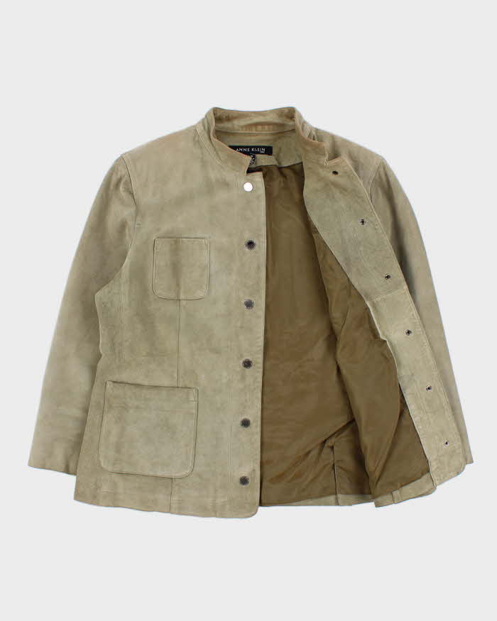 Vintage Y2K 00s Anne Klein Women's Olive Green Suede Snap Button Jacket - L