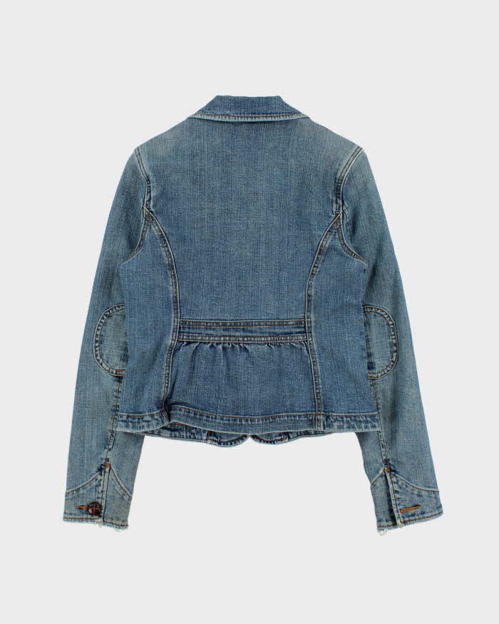 Vintage Y2K 00s Levi's Women's Embroidered Light Wash Cropped Denim Blazer - M