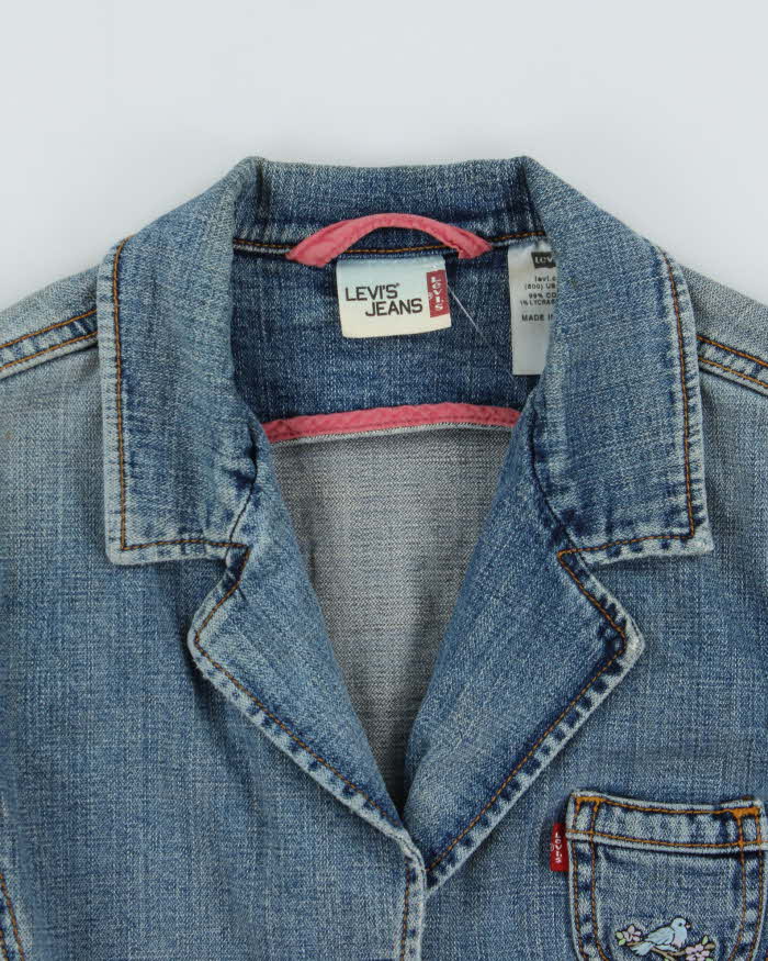 Vintage Y2K 00s Levi's Women's Embroidered Light Wash Cropped Denim Blazer - M