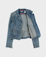 Vintage Y2K 00s Levi's Women's Embroidered Light Wash Cropped Denim Blazer - M