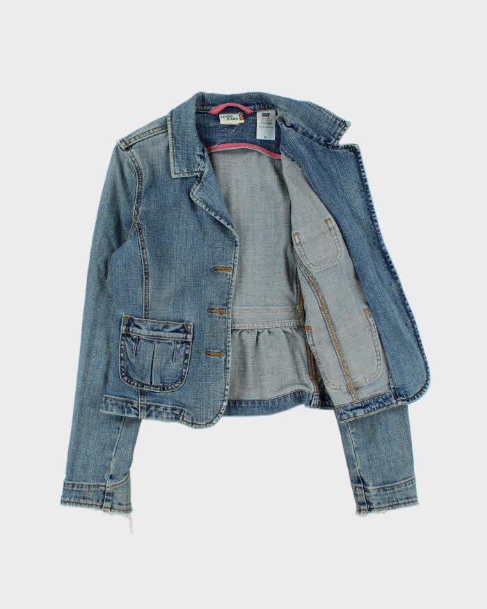Vintage Y2K 00s Levi's Women's Embroidered Light Wash Cropped Denim Blazer - M