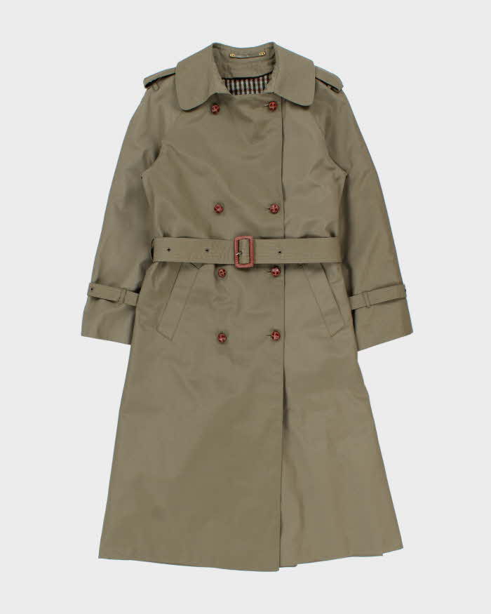 Vintage 1980s Lewis's Women's Khaki Insulated Weatherproof Double Breasted Trench Coat - S