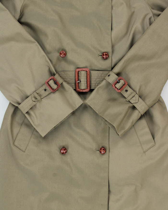 Vintage 1980s Lewis's Women's Khaki Insulated Weatherproof Double Breasted Trench Coat - S