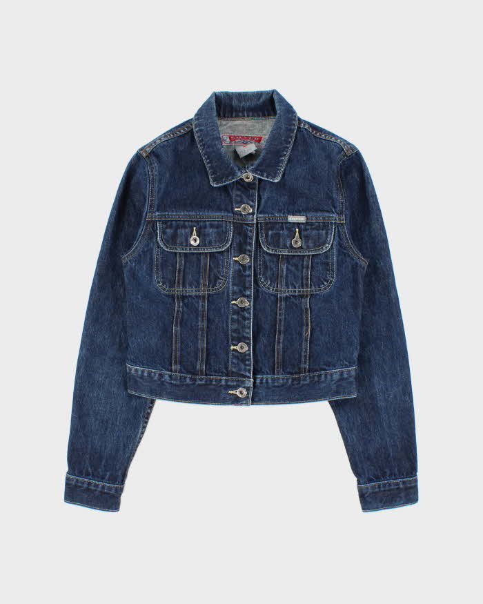 Vintage 1990s Silver Jeans Women's Dark Wash Cropped Denim Jacket - S