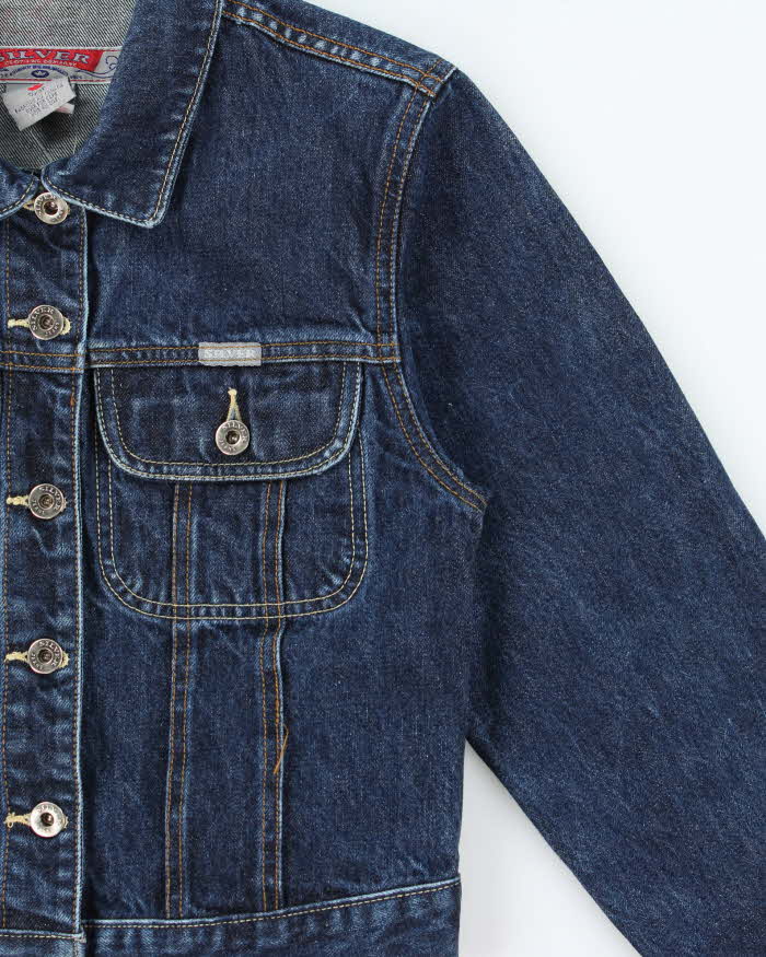 Vintage 1990s Silver Jeans Women's Dark Wash Cropped Denim Jacket - S