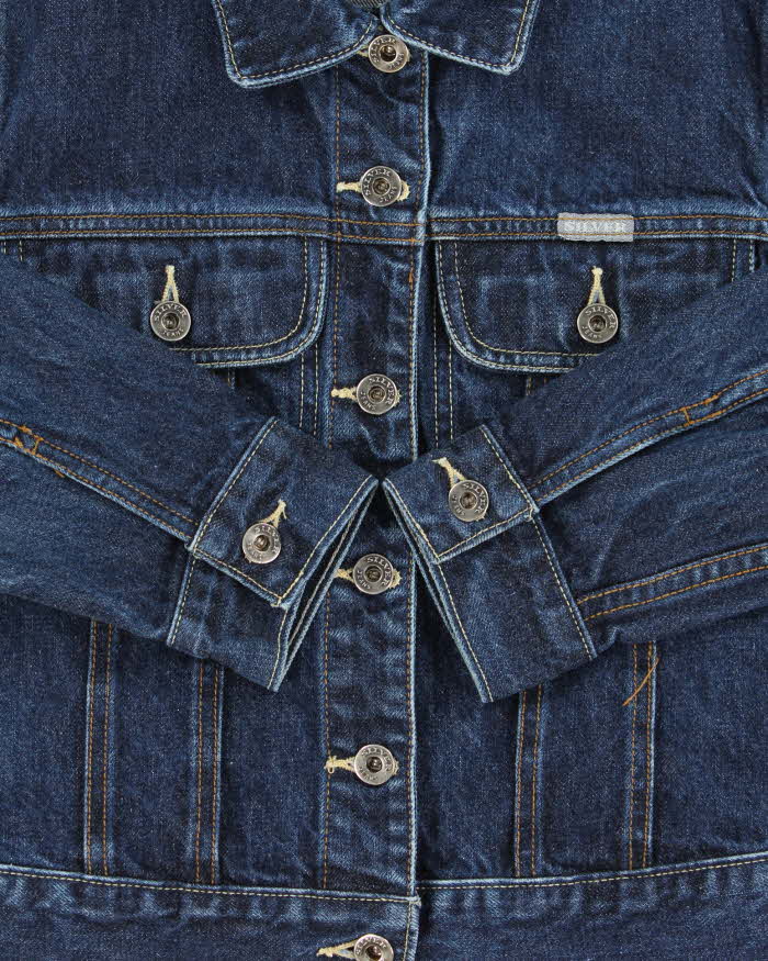 Vintage 1990s Silver Jeans Women's Dark Wash Cropped Denim Jacket - S