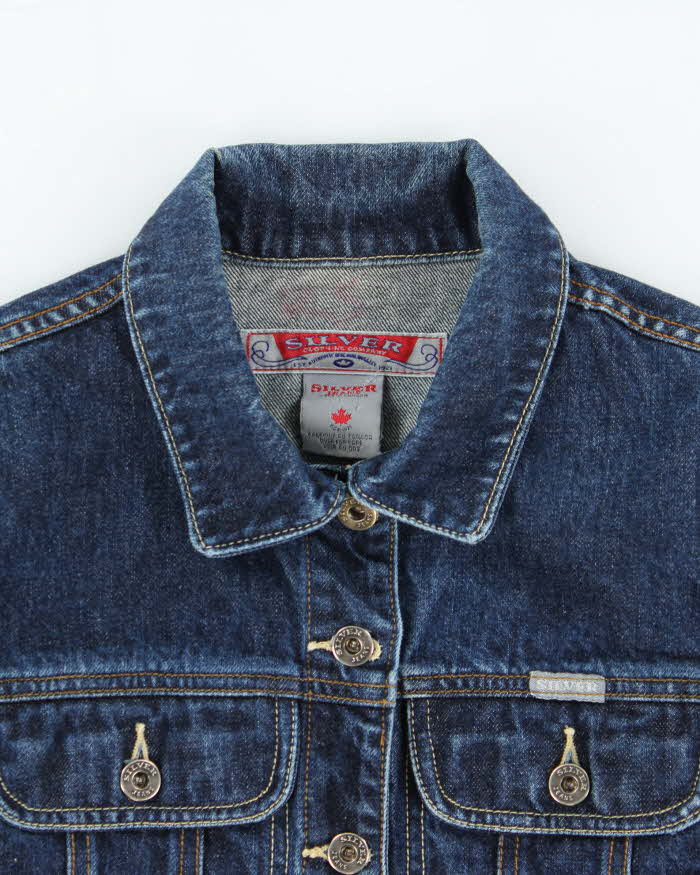 Vintage 1990s Silver Jeans Women's Dark Wash Cropped Denim Jacket - S