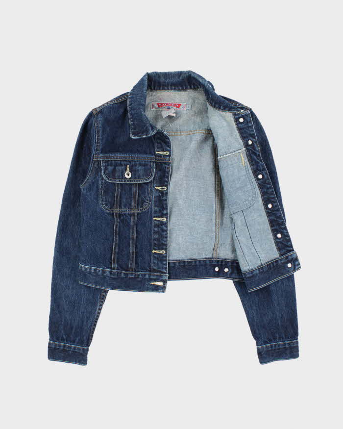 Vintage 1990s Silver Jeans Women's Dark Wash Cropped Denim Jacket - S