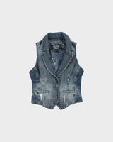 Vintage Y2K 00s Guess Jeans Women's Embroidered Embellished Denim Waistcoat Vest - M