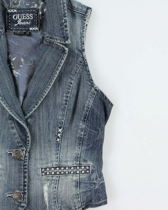 Vintage Y2K 00s Guess Jeans Women's Embroidered Embellished Denim Waistcoat Vest - M