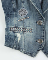 Vintage Y2K 00s Guess Jeans Women's Embroidered Embellished Denim Waistcoat Vest - M