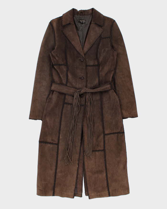 Vintage Y2K 00s Castro Concept Women's Long Suede Patchwork Tassel Belted Jacket - S