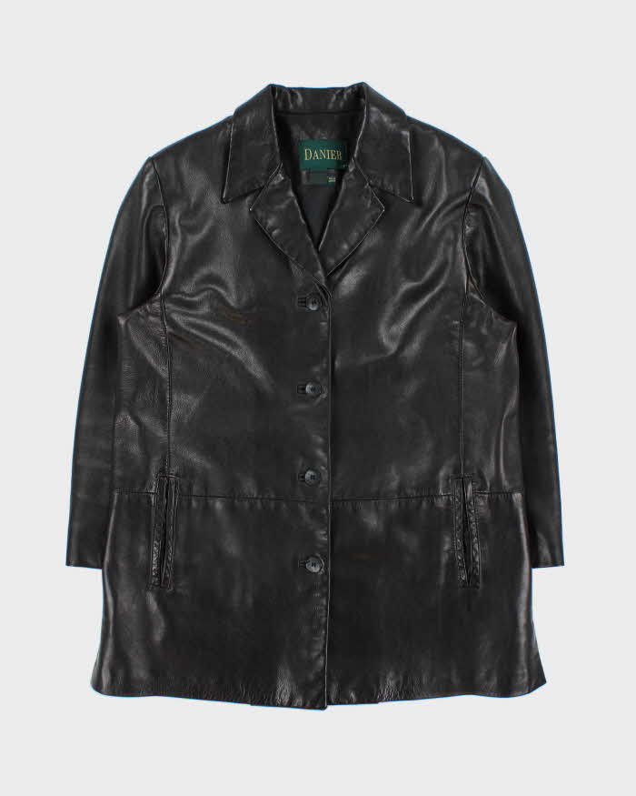 Vintage 1990s Danier Women's Made In Canada Mid-Length Calfskin Leather Button Front Jacket - M
