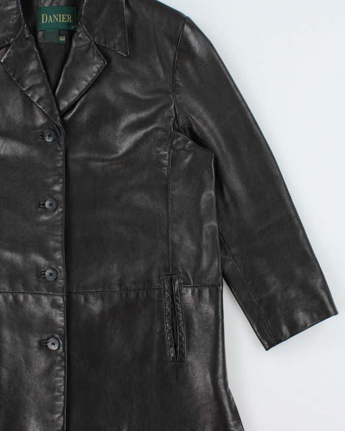 Vintage 1990s Danier Women's Made In Canada Mid-Length Calfskin Leather Button Front Jacket - M