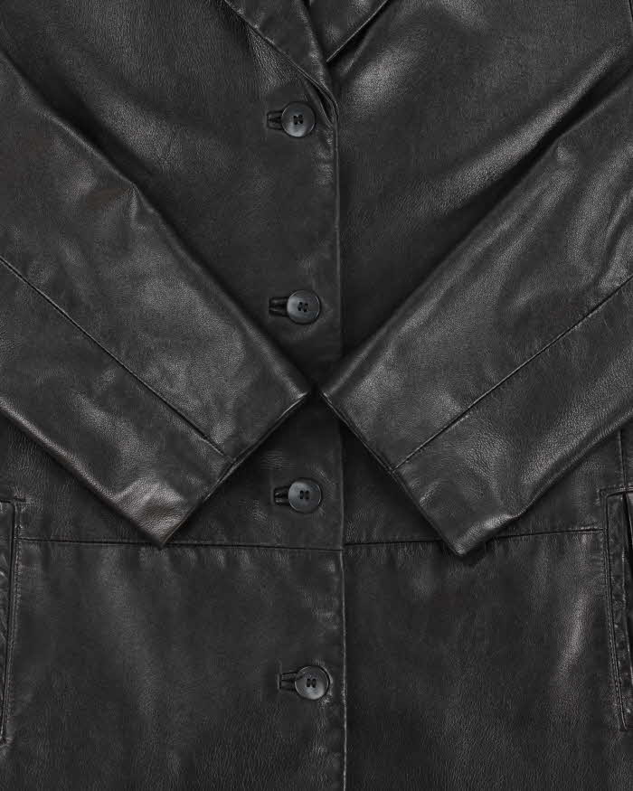 Vintage 1990s Danier Women's Made In Canada Mid-Length Calfskin Leather Button Front Jacket - M