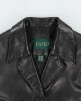 Vintage 1990s Danier Women's Made In Canada Mid-Length Calfskin Leather Button Front Jacket - M