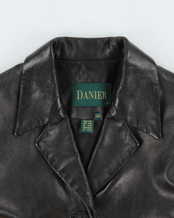 Vintage 1990s Danier Women's Made In Canada Mid-Length Calfskin Leather Button Front Jacket - M