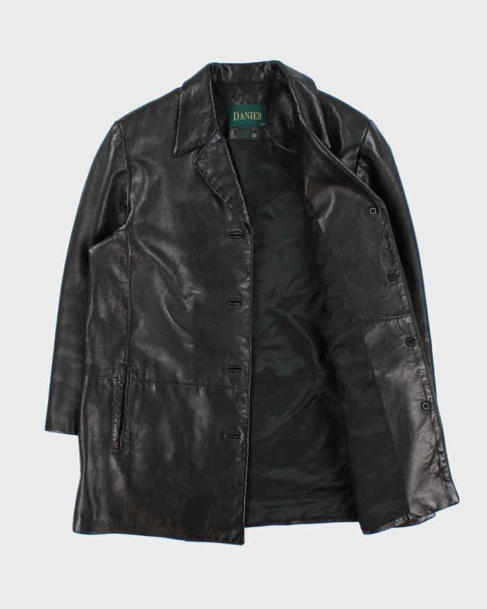 Vintage 1990s Danier Women's Made In Canada Mid-Length Calfskin Leather Button Front Jacket - M