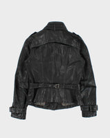 Vintage Y2K 00s Danier Women's Contrast Stitch Italian Leather Belted Moto Jacket - S