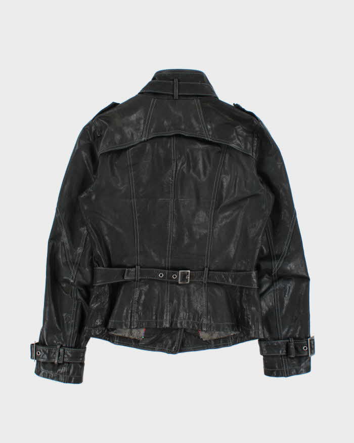 Vintage Y2K 00s Danier Women's Contrast Stitch Italian Leather Belted Moto Jacket - S