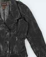 Vintage Y2K 00s Danier Women's Contrast Stitch Italian Leather Belted Moto Jacket - S