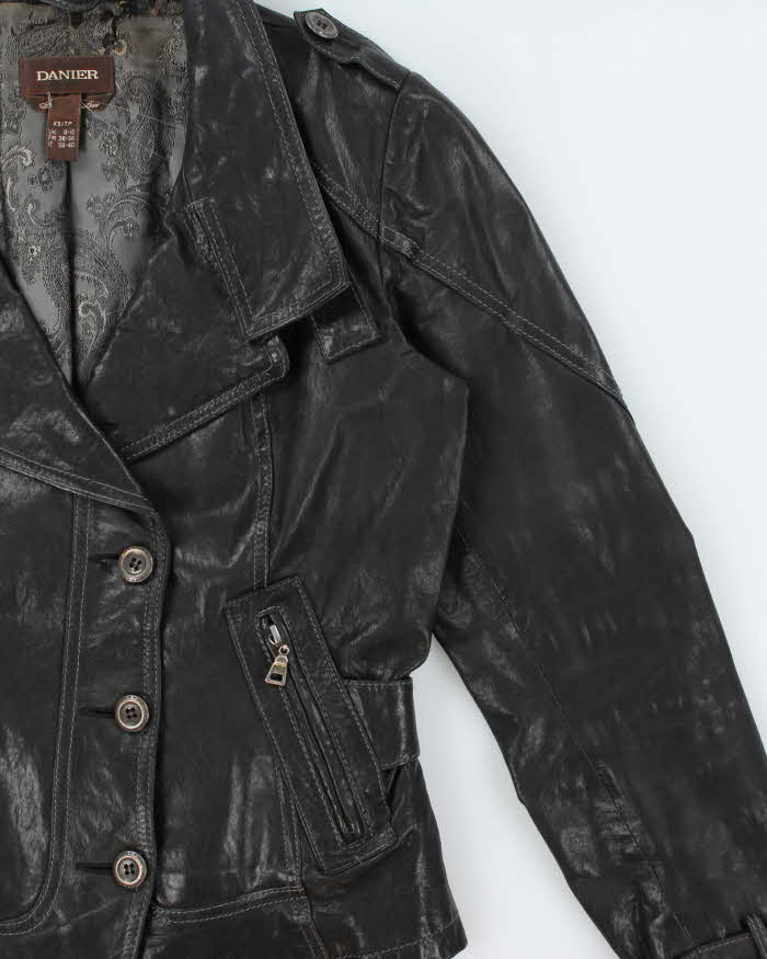 Vintage Y2K 00s Danier Women's Contrast Stitch Italian Leather Belted Moto Jacket - S