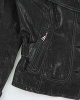 Vintage Y2K 00s Danier Women's Contrast Stitch Italian Leather Belted Moto Jacket - S