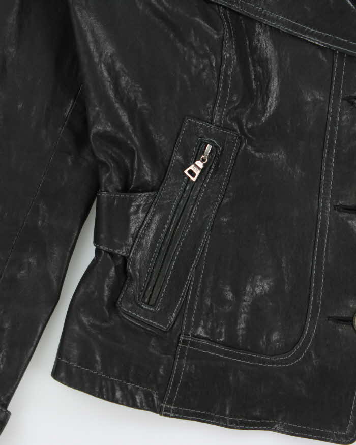 Vintage Y2K 00s Danier Women's Contrast Stitch Italian Leather Belted Moto Jacket - S