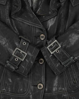 Vintage Y2K 00s Danier Women's Contrast Stitch Italian Leather Belted Moto Jacket - S