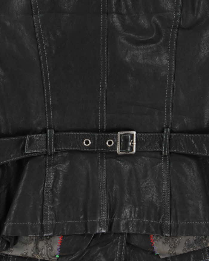 Vintage Y2K 00s Danier Women's Contrast Stitch Italian Leather Belted Moto Jacket - S