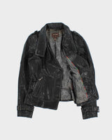 Vintage Y2K 00s Danier Women's Contrast Stitch Italian Leather Belted Moto Jacket - S