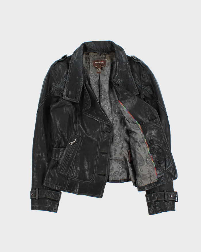 Vintage Y2K 00s Danier Women's Contrast Stitch Italian Leather Belted Moto Jacket - S