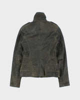 Vintage Y2K 00s Danier Women's Moss Green Contrast Stitch Leather Moto Jacket - XS