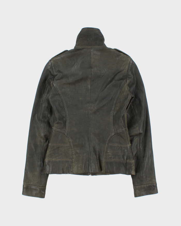 Vintage Y2K 00s Danier Women's Moss Green Contrast Stitch Leather Moto Jacket - XS