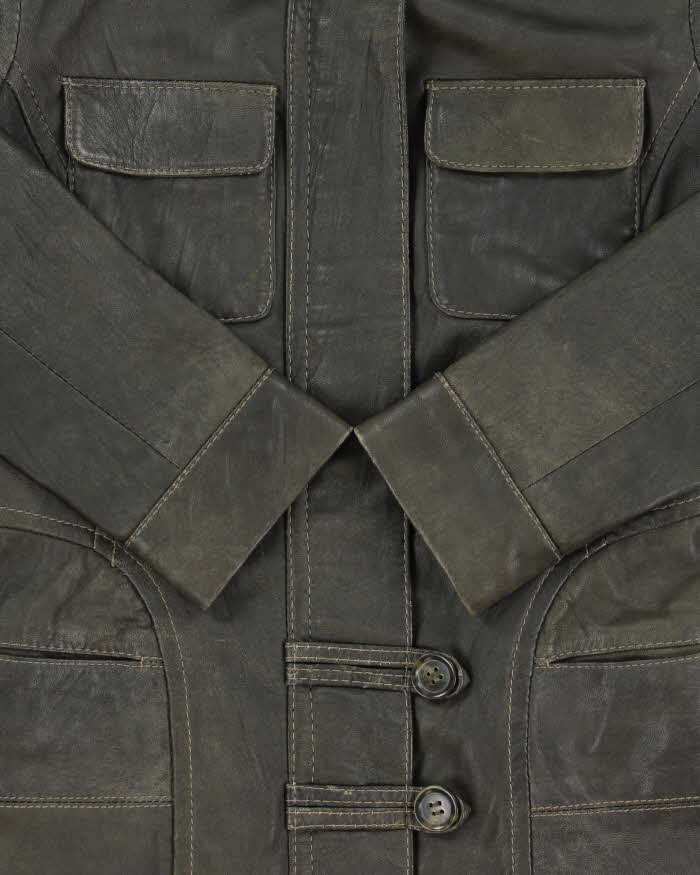 Vintage Y2K 00s Danier Women's Moss Green Contrast Stitch Leather Moto Jacket - XS